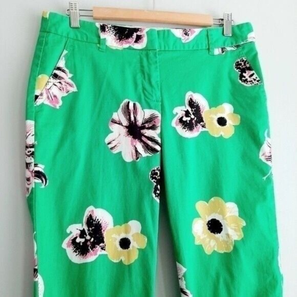 J. CREW Factory Green Floral Pants Ankle Crop Skimmer Sz 10 Petite - Picture 3 of 13